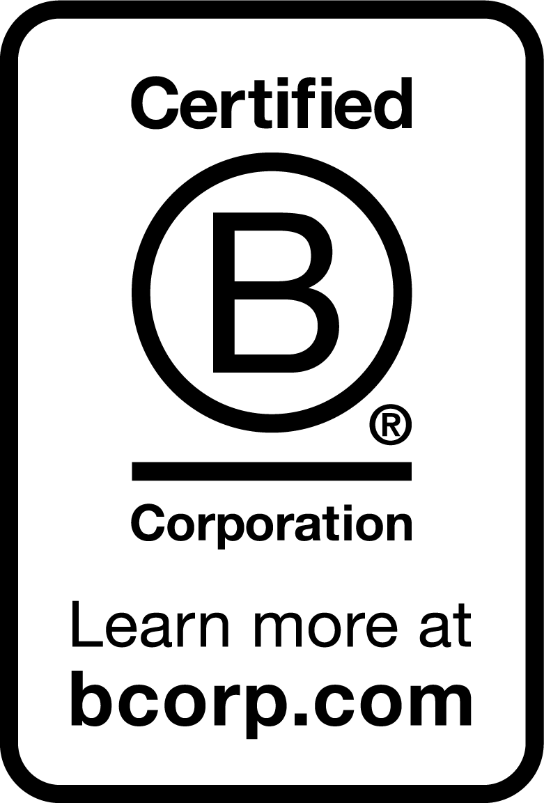 Display of Certified B Corporation Intellectual Property with the B and the link to learn more.